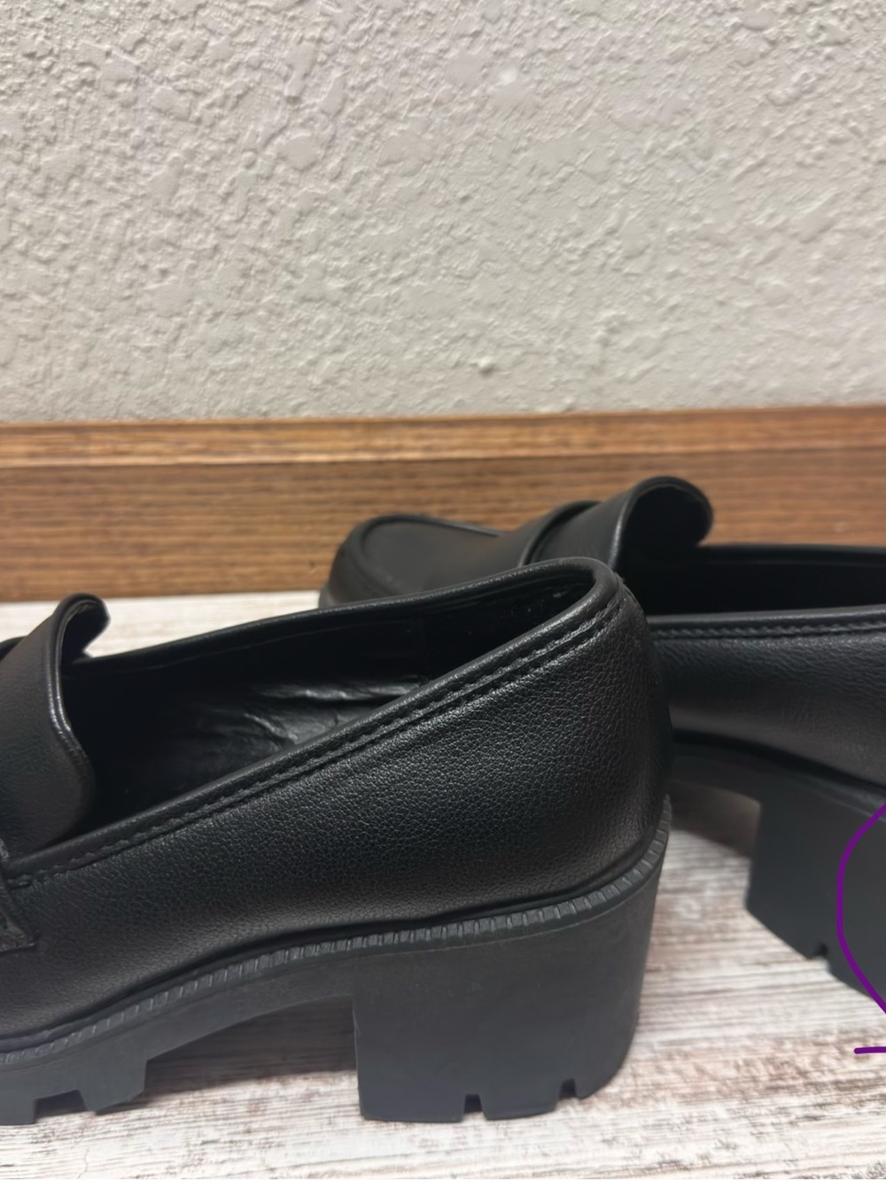 DV by Dolce Vita Black Leather Lug Sole Block Heel Loafers - Picture 5 of 6
